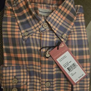Southern Marsh Casual Plaid Shirt - Peach and Navy
